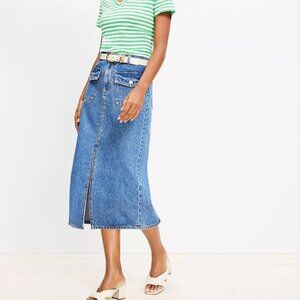 Ann Taylor Loft Patch Pocket Denim Midi Skirt in Classic Mid Wash-NWT